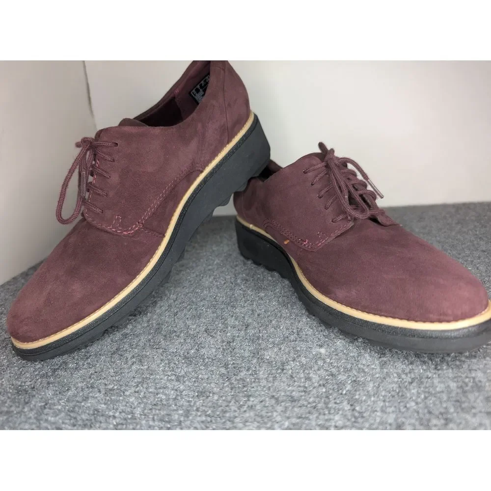 Clarks Women's Sharon Noel Oxford‎ Size 7 Platform Lace Up Shoe Burgundy Suede